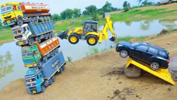 Amazing Toy Trucks and JCB Adventure Near the River - Fun Construction Play