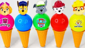 Color Ice Cream Toy Surprises with Paw Patrol Pups and Baby Shark